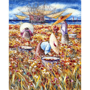 Angelo Favaro Figure fiori e marina fronte